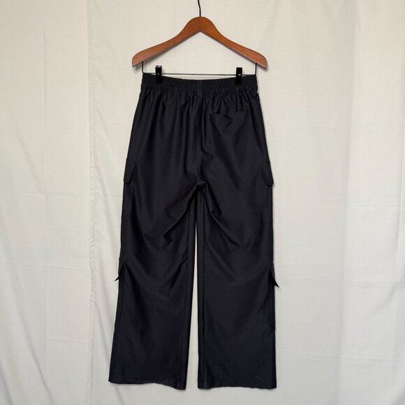 WEWoreWhat Wide Leg Utility Black Nylon Cargo Pull On Track Pants Size Medium - Picture 9 of 15